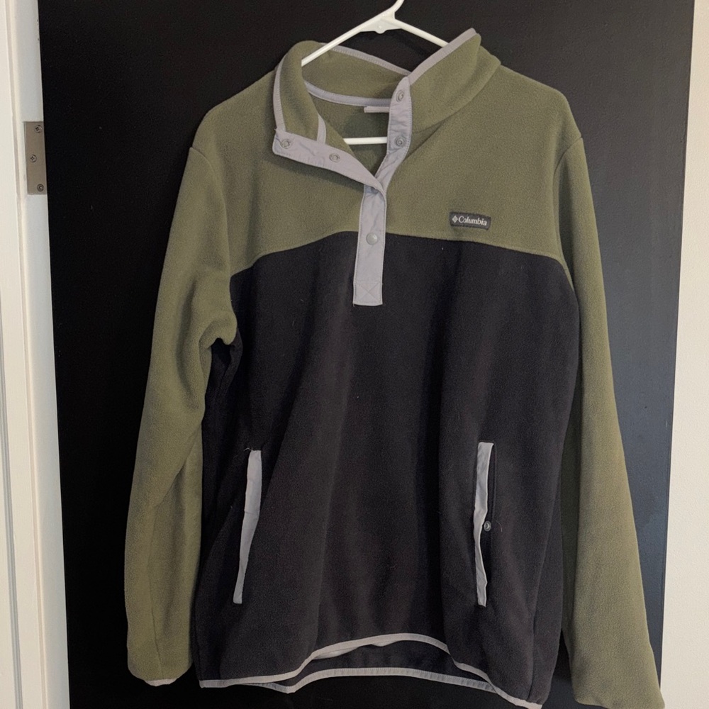 Columbia Olive Green and Black Snap Pullover Fleece